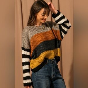 Cable Knit Striped Sweater